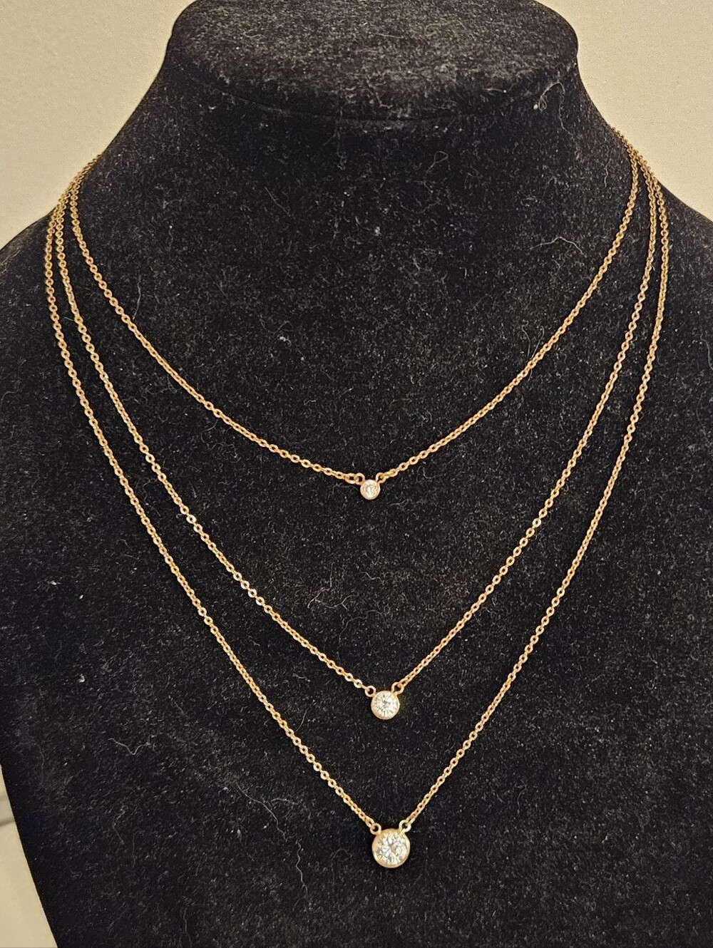 Ann Taykor Triple Strand Layered Gemstone Bezel Pendant Necklace